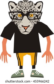 Funny cartoon leopard dressed in urban style