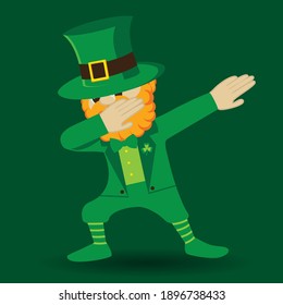 Funny cartoon Leprechaun Gnome make DAB move, dancing hip hop style. St Patrick's Day vector illustration.