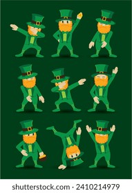 Funny cartoon Leprechaun Gnomes make DAB move and dancing. St Patrick's Day vector illustration.