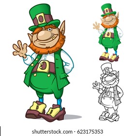 Funny cartoon leprechaun. Isolated. Colored, outline and colored with stroke vector illustration