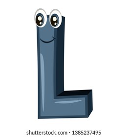 Funny Cartoon Letter L Isolated on White Background, Colorful Alphabet Character Vector Illustration with Cute Face