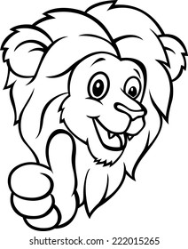 Funny cartoon lion giving thumb up