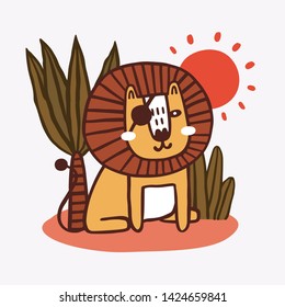  Funny cartoon lion on a white background. Cute animal in cartoon style. Vector illustration.