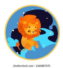Funny Cartoon lion. Vector illustration, poster, card, print