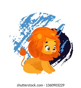 Funny Cartoon lion. Vector illustration, poster, card, print