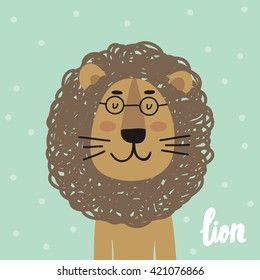 funny cartoon lion vector print