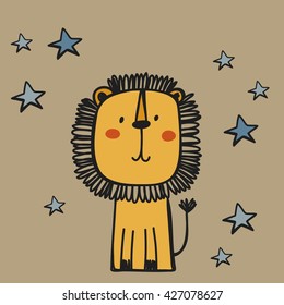 funny cartoon lion vector print