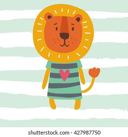 funny cartoon lion vector print