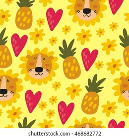 funny cartoon lion vector print