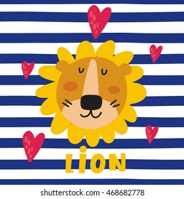 funny cartoon lion vector print