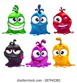 Funny cartoon liquid characters, vector illustration, isolated on white