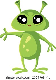 
Funny Cartoon kleine Green Alien Saluting Vektorgrafik. Cute kleine Marsianer freundlich und nett 
