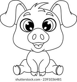 Funny Cartoon Little Pig zum Färben Seite. Vektorgrafik eines scharfen Zeichens für Kinder