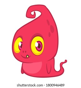 Funny cartoon little pink ghost . Halloween illustration of pink monster