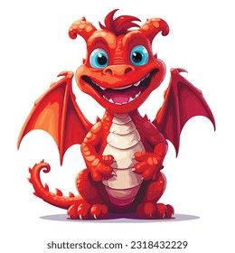 Funny cartoon little red sitting dragon. Vector illustration