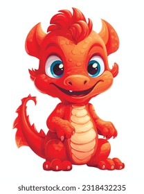 Funny cartoon little red sitting dragon. Vector illustration