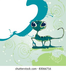 Funny cartoon lizard background with place for text