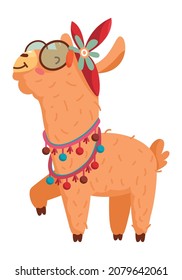 Funny cartoon llama. Cute peruvian alpaca in glasses