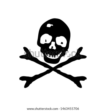 Funny cartoon logo skull with bones. Modern design. Fashion print for clothes, cards, picture banner for websites. Vector illustration