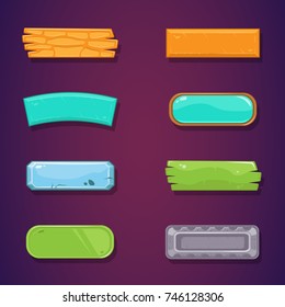 Funny cartoon long horizontal buttons set, vector assets for game or web design