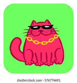 funny cartoon mafia cat vector illustration. freehand digital drawing cute red color character.