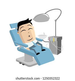 funny cartoon man is afraid of the dentist 