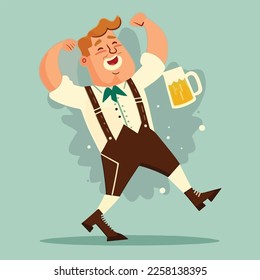 Funny cartoon man with beer glass Vector Illustration