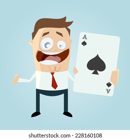funny cartoon man with big ace