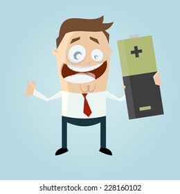funny cartoon man with big battery