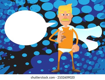 Funny cartoon man dressed as a superhero showing ok sign. Vector illustration.