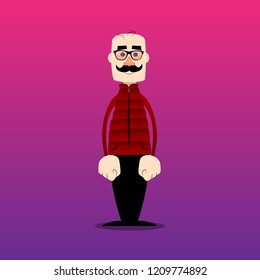 Funny cartoon man dressed for winter standing. Vector illustration.