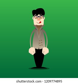 Funny cartoon man dressed for winter standing. Vector illustration.