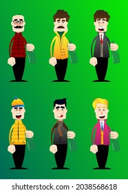 Funny cartoon man dressed for winter holding a bottle. Vector illustration.