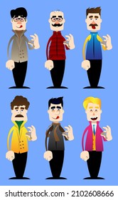 Funny cartoon man dressed for winter showing ok sign. Vector illustration.