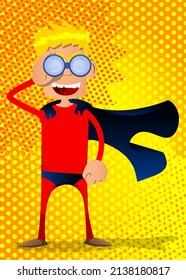 Funny cartoon man dressed for winter looking through binoculars. Vector illustration.