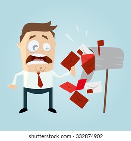 funny cartoon man with dunning notice in letterbox svg