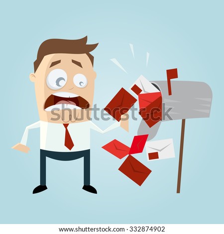 funny cartoon man with dunning notice in letterbox