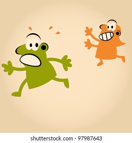 huida de un hombre de caricatura gracioso