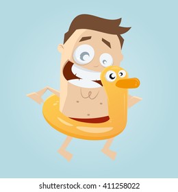 funny cartoon man with floating duck