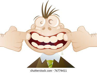 Funny Cartoon Man Forced To Smile