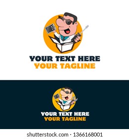 Funny cartoon man in glasses. Vector mechanic  for use in logo, advertising, presentations, brochures, blogs, documents and forms, business card.