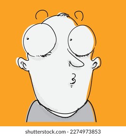 funny cartoon man huge head. a confused cartoon man, shifted paint.