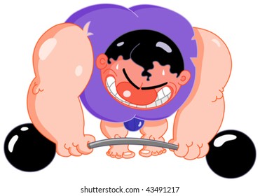 Funny Cartoon man lifting weights