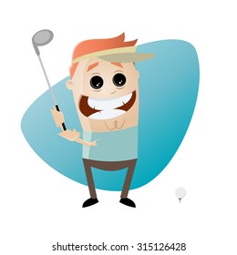 funny cartoon man playing golf