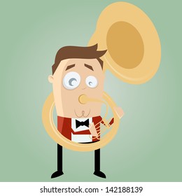 funny cartoon man playing tuba