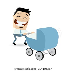 funny cartoon man with pram