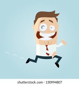 Funny cartoon man is running