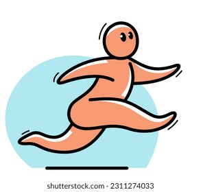 Funny cartoon man running vector flat style illustration isolated on white, cute and positive small guy drawing or icon.