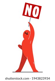 Funny cartoon man showing protest banner in raised hand vector flat style illustration isolated on white, social rage and political revolution concept.