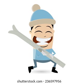 funny cartoon man with ski